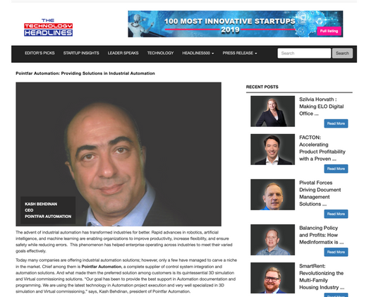 Pointfar Automation is recognized by Technology Headline